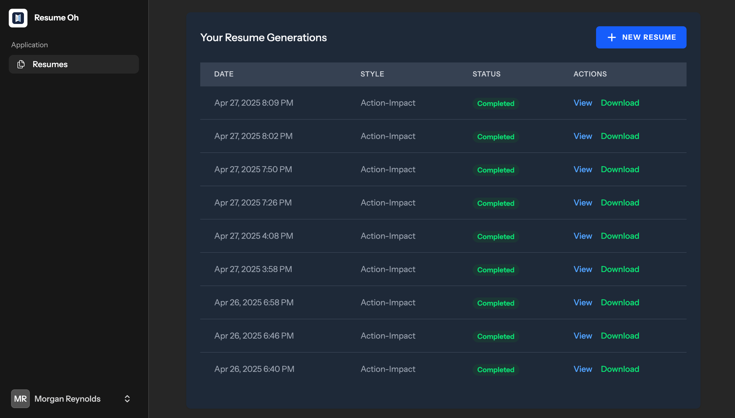 ResumeOh Dashboard
